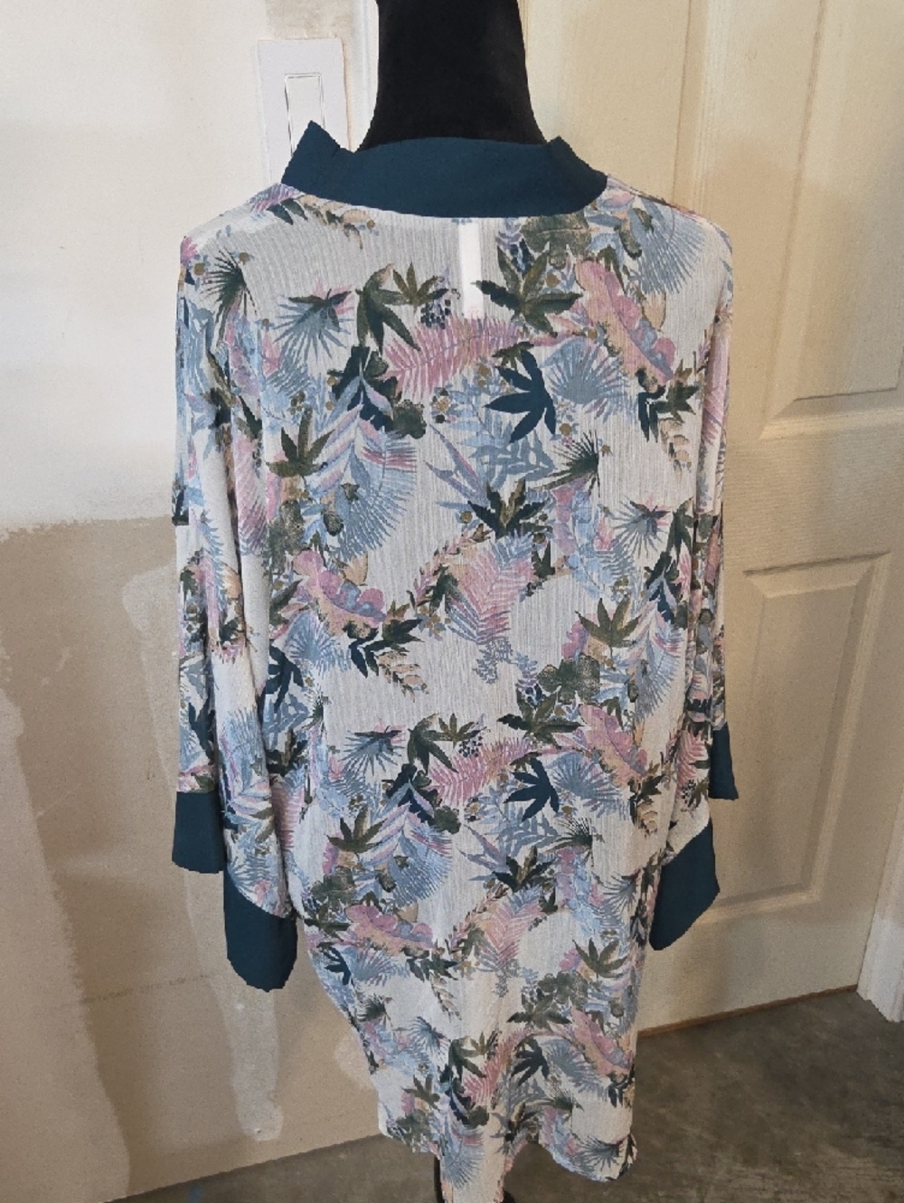 Xhilaration Teal Floral Tunic Top Kimono Swim Cover Up Long Sleeve XL/XXL - Picture 6 of 11